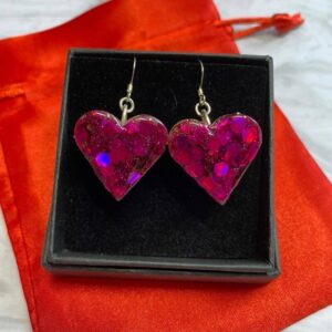 Pink glitter small heart dangle earrings